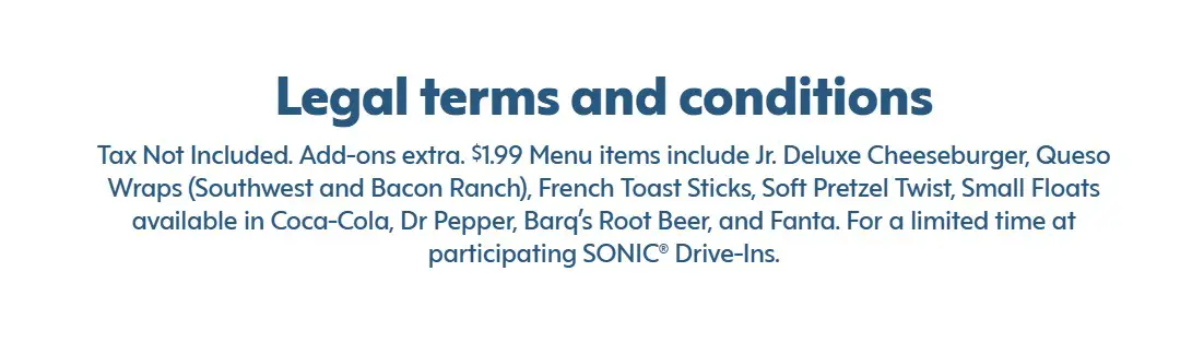 Sonic Value Menu Terms and Conditions