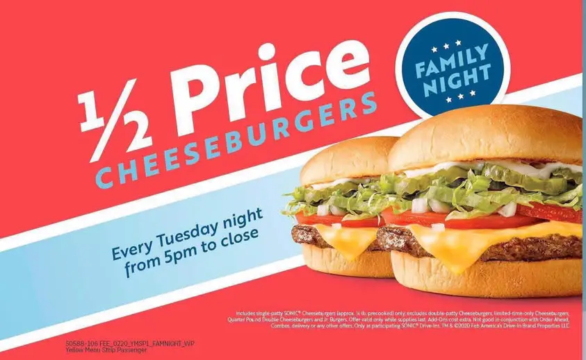 Sonic Half price burgers