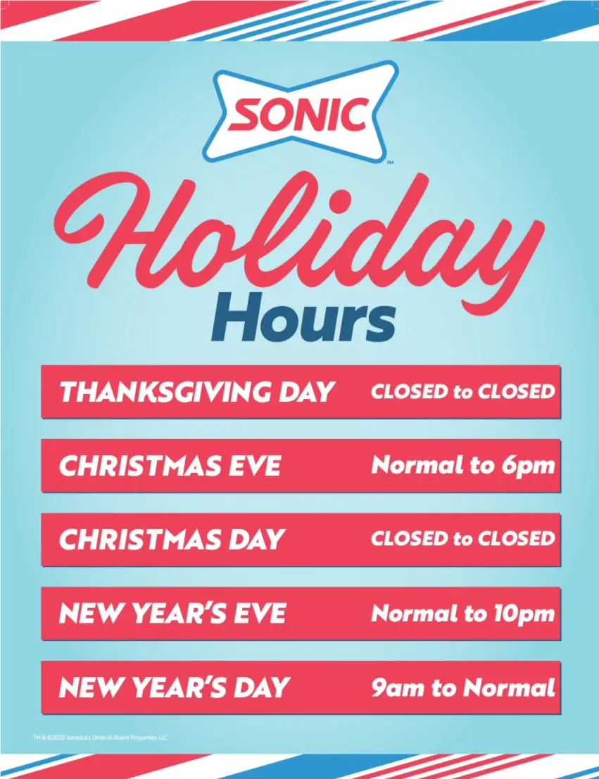 Sonic Holidays Schedule