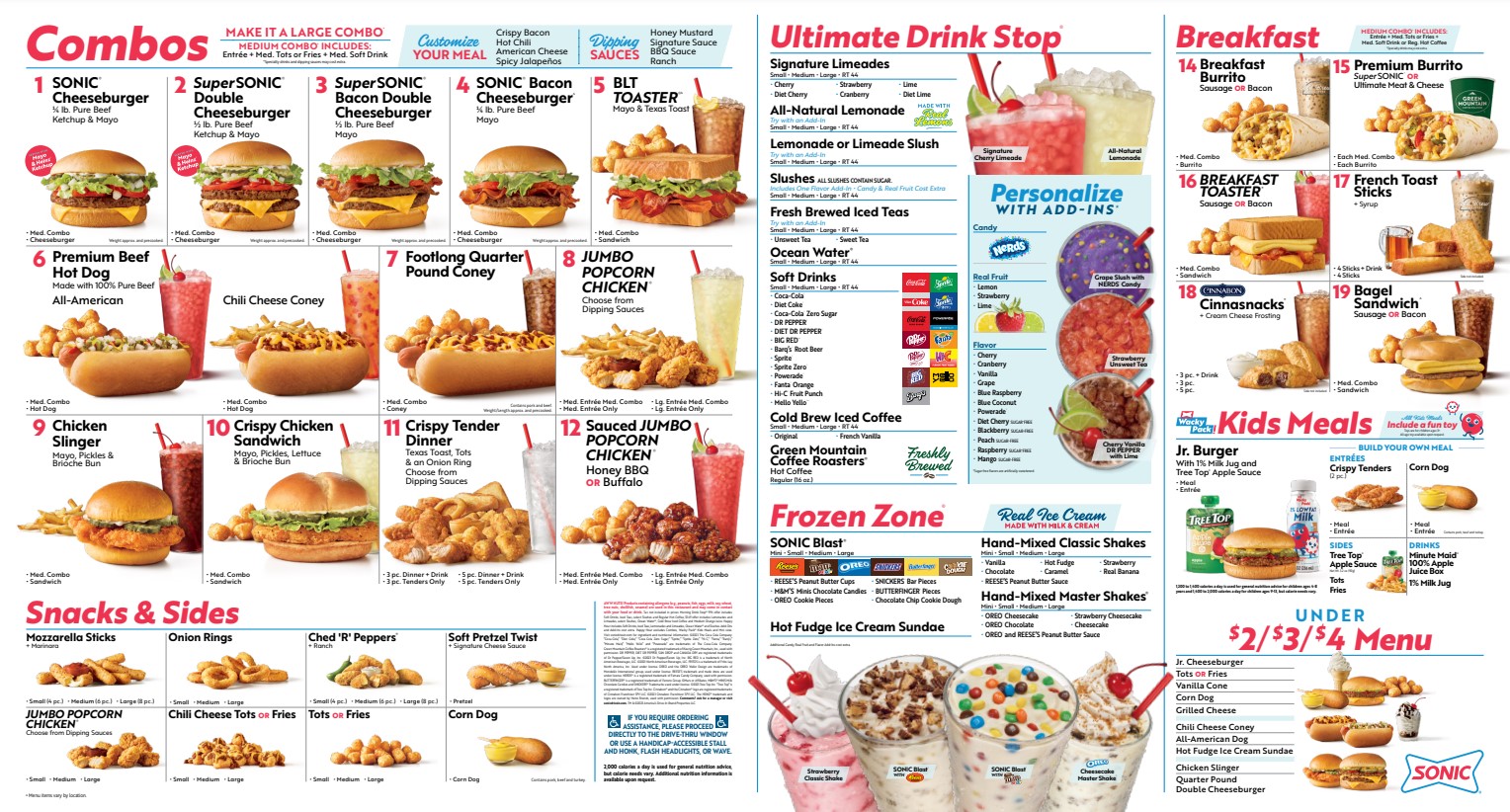 sonic menu