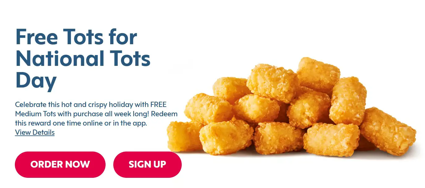 Free Tots for National Tots Day at Sonic