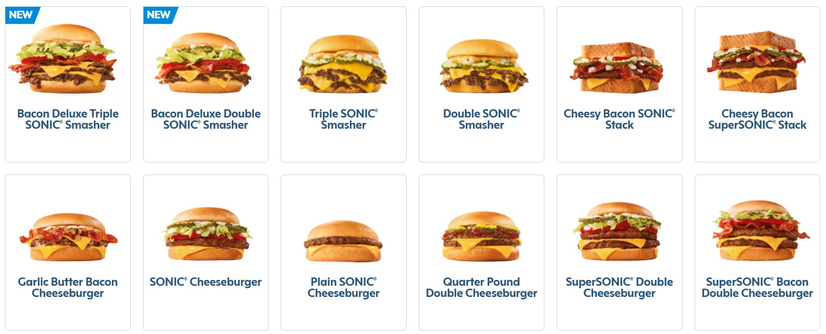 Sonic Burgers Menu