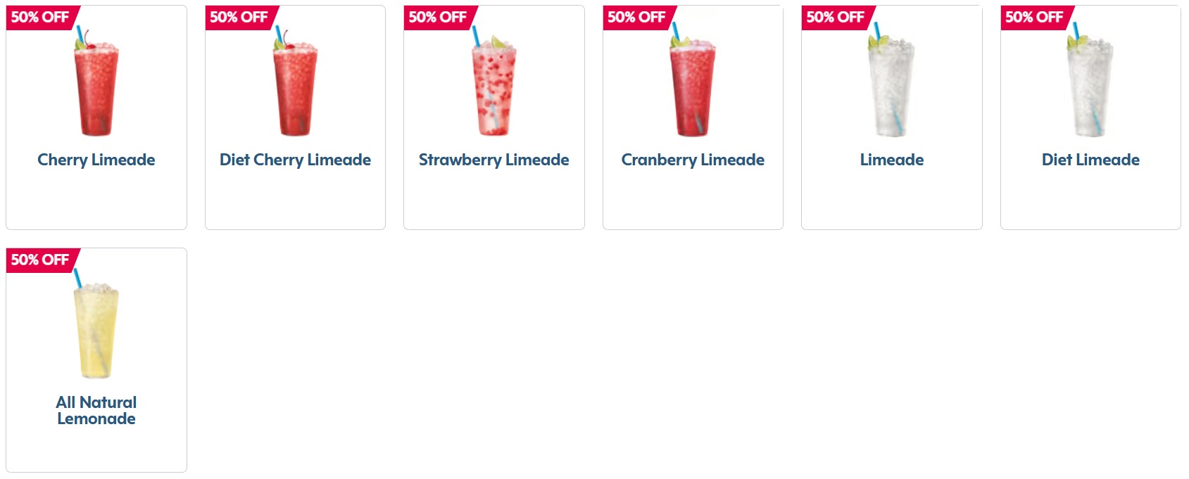 Sonic Lemonades and limeades Menu