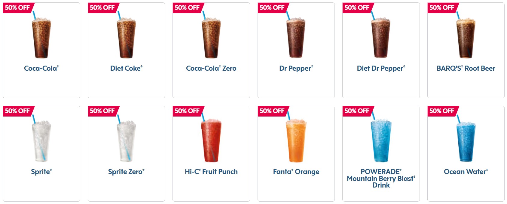 Sonic Soft Drinks Menu